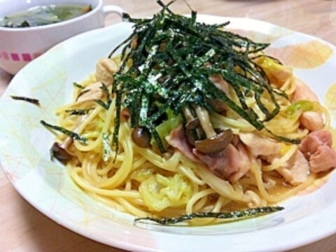 キャベツと豚肉の和風パスタ